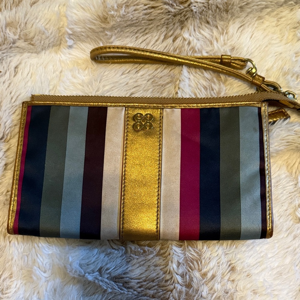 Coach Gold and Multicolor Striped Wristlet